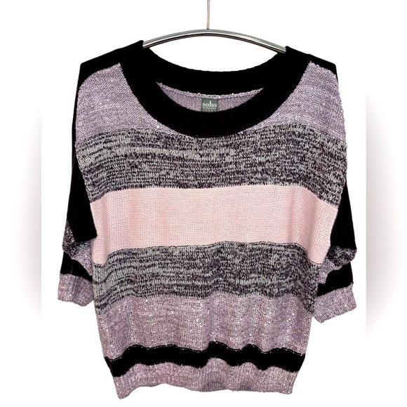 NWT $59 Soho Women's Striped Sweater - Pink, Black, Gray, Size M - Picture 1 of 10